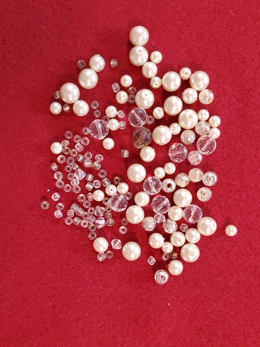 Pearl and Clear Bead Mix — Multi-Size Ivory Beads for Jewelry Making
